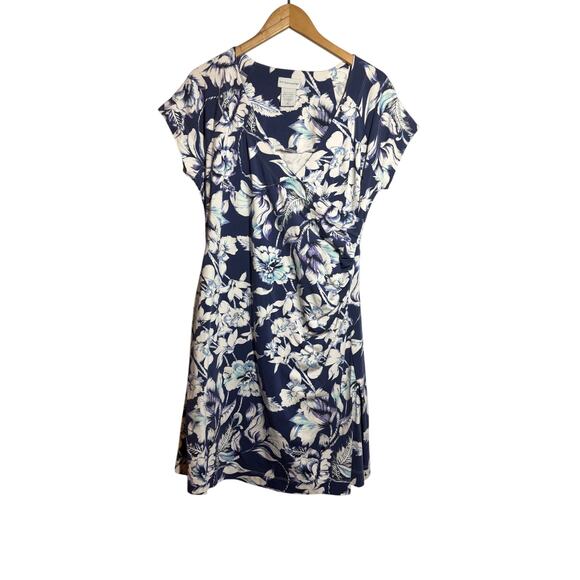 Soft Surroundings Women P/L Blue Surplice Neckline Short Sleeve Floral Dress - Picture 1 of 6